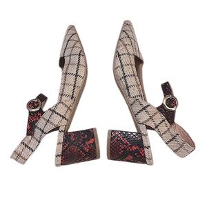 Mariko Anthropologie Marilou Plaid Snakeprint Colorblock Slingback Shoes Sz 7
